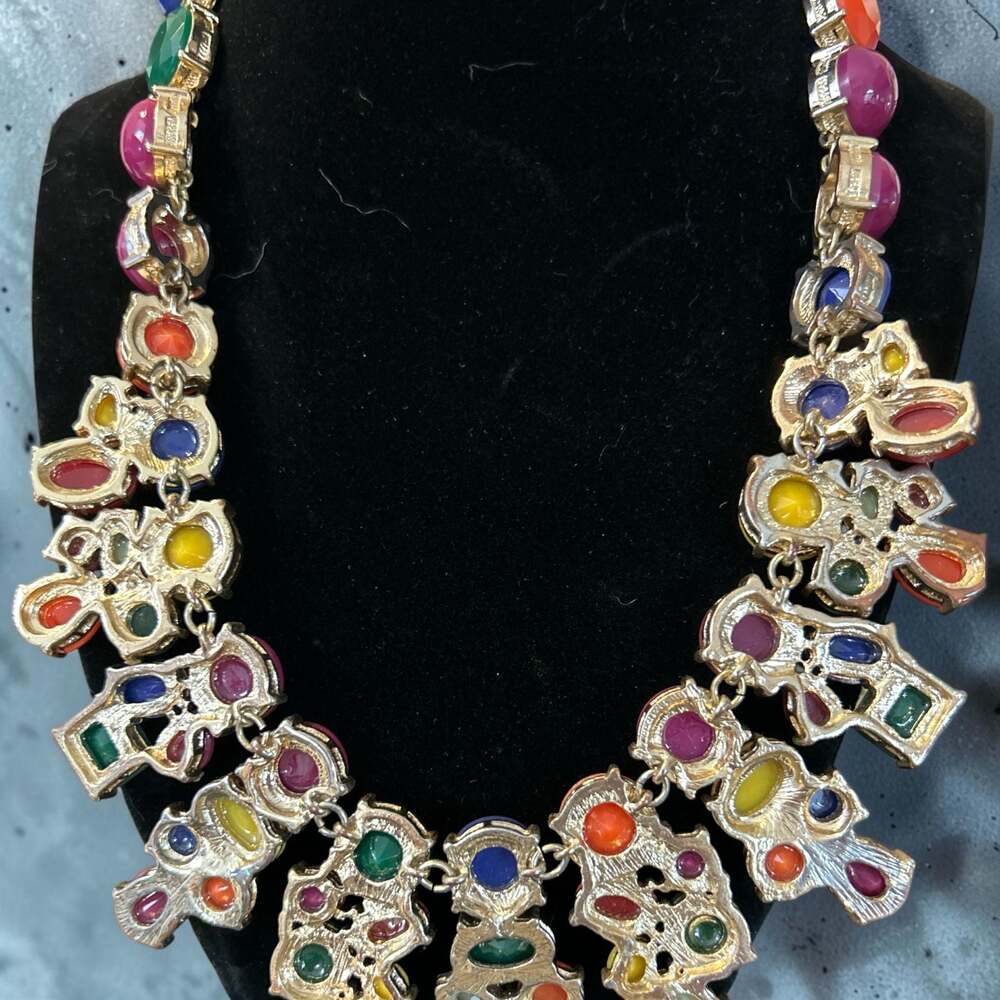 Talbots Multicolor Cabochon Statement Bib Necklace - Picture 2 of 3